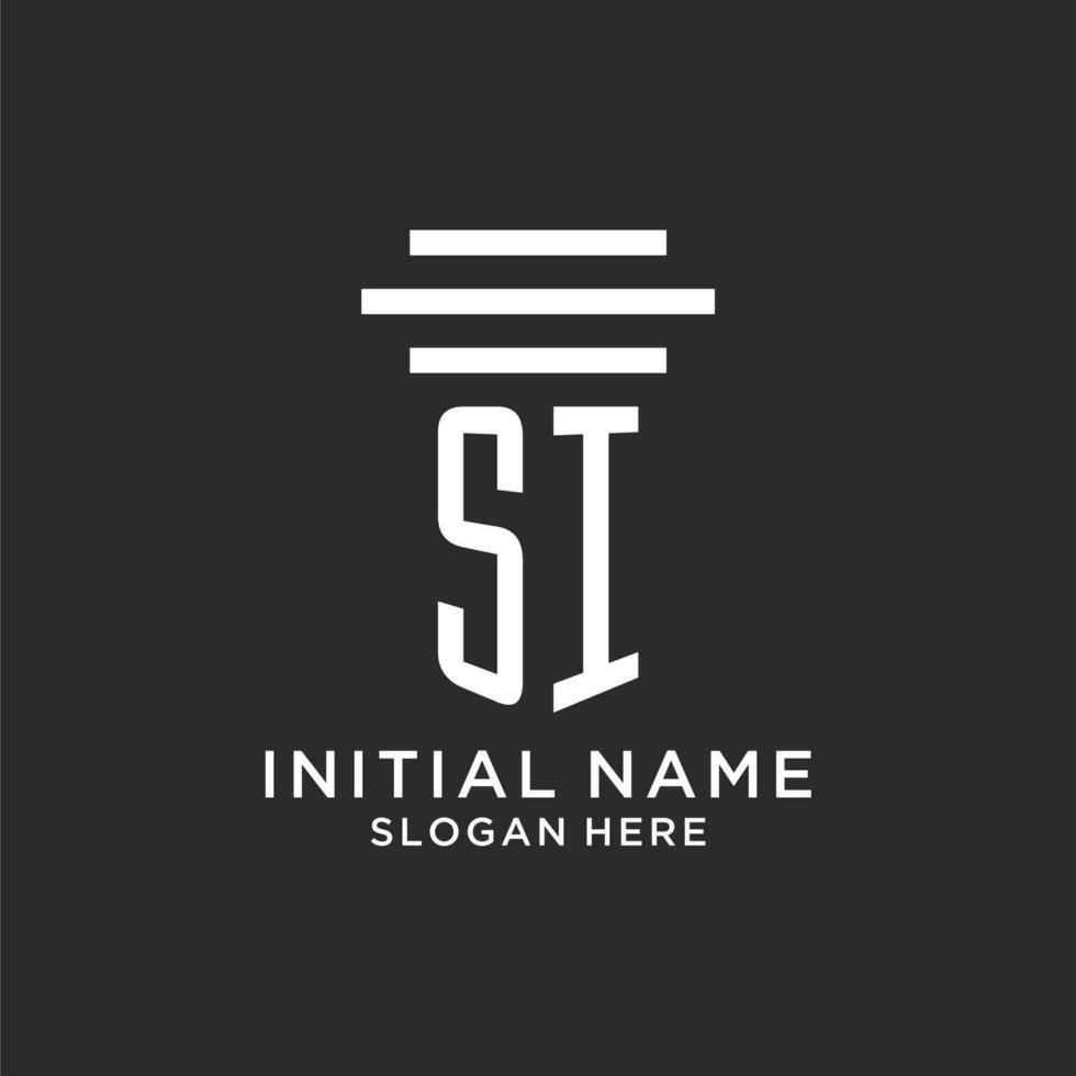 SI initials with simple pillar logo design, creative legal firm logo vector