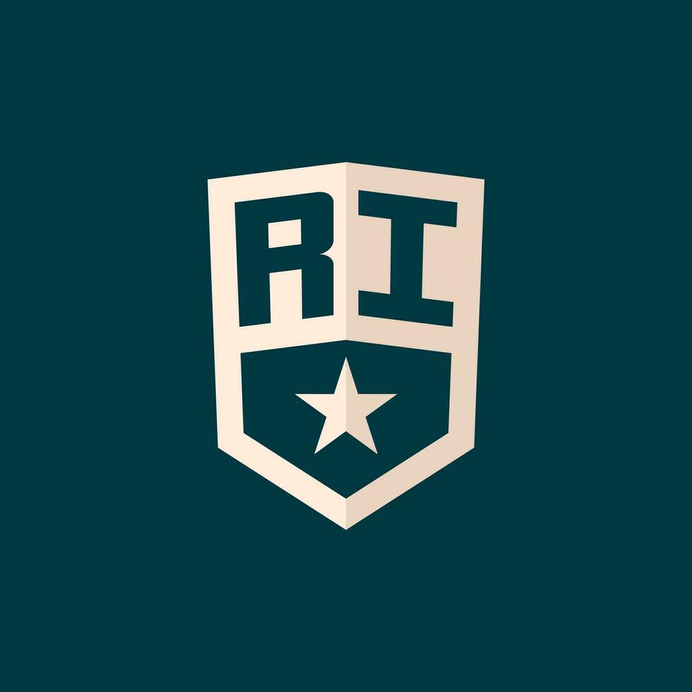 Initial RI logo star shield symbol with simple design vector