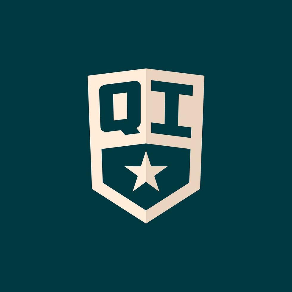 inicial qi logo estrella proteger símbolo con sencillo diseño vector