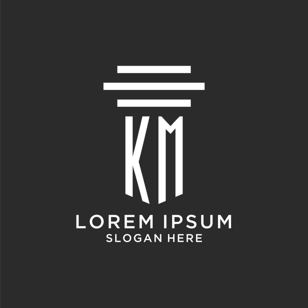 KM initials with simple pillar logo design, creative legal firm logo vector