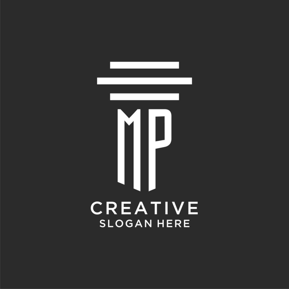 MP initials with simple pillar logo design, creative legal firm logo vector