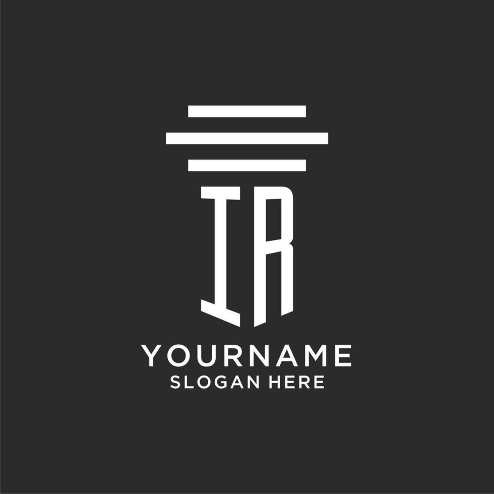 IR initials with simple pillar logo design, creative legal firm logo vector