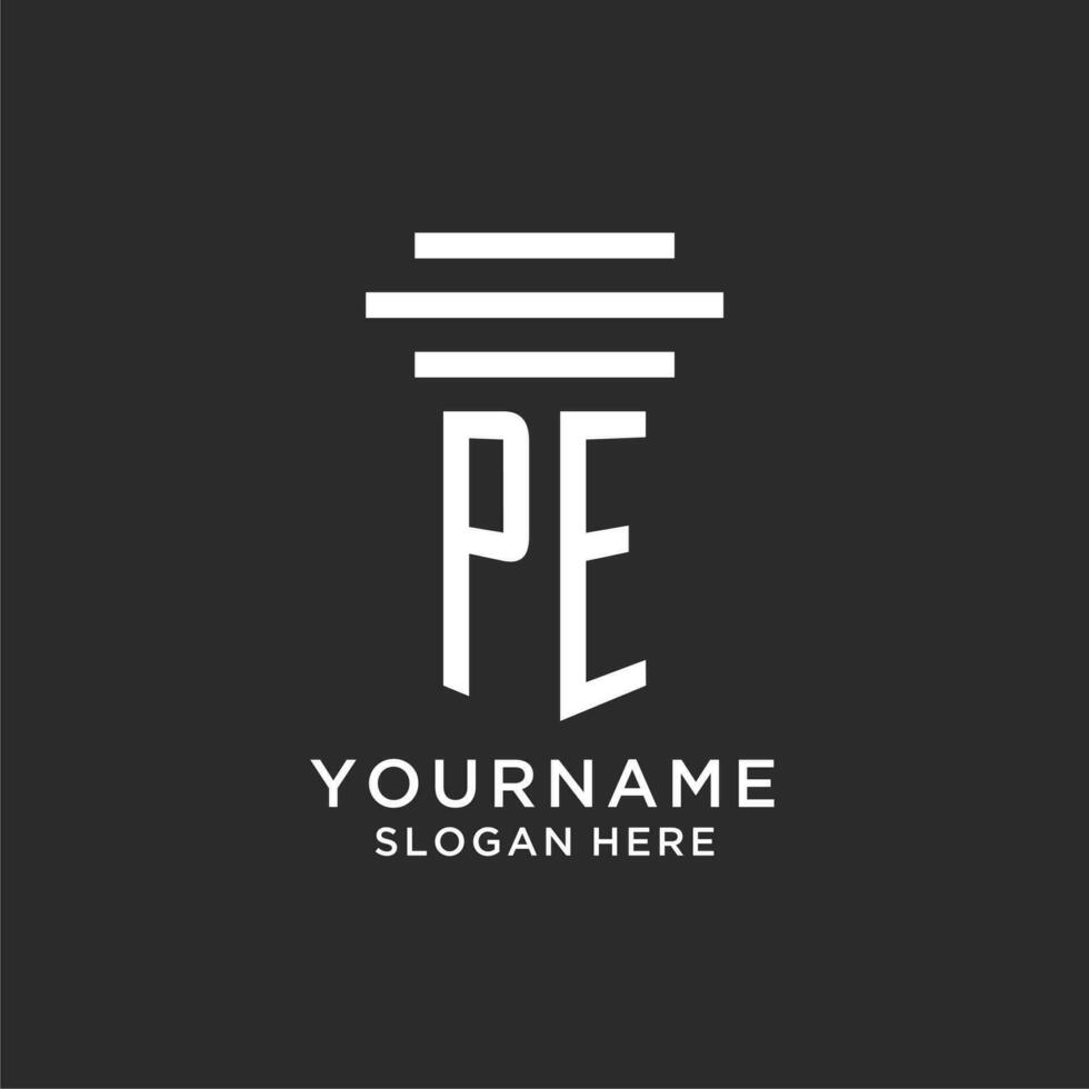 PE initials with simple pillar logo design, creative legal firm logo vector