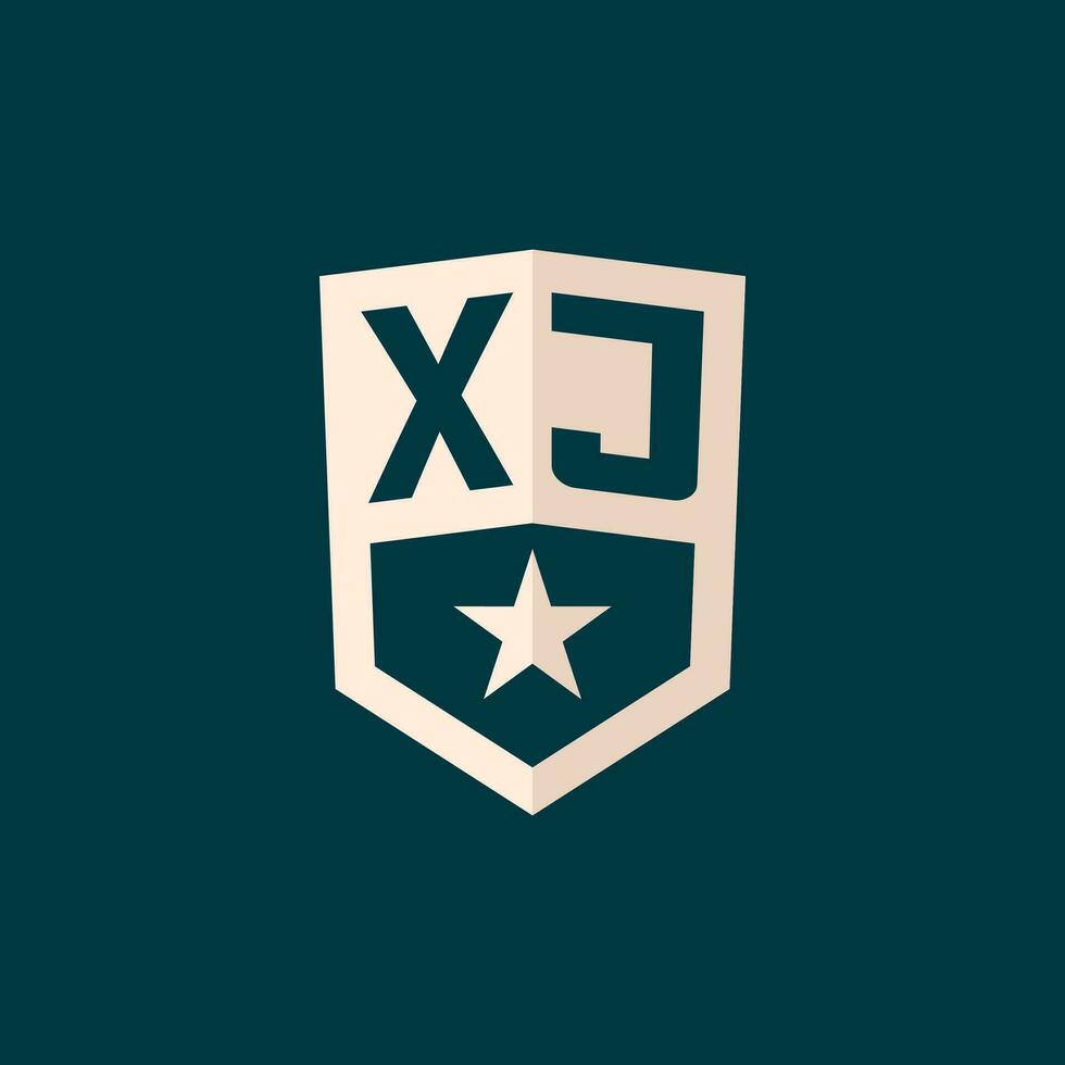 inicial xj logo estrella proteger símbolo con sencillo diseño vector