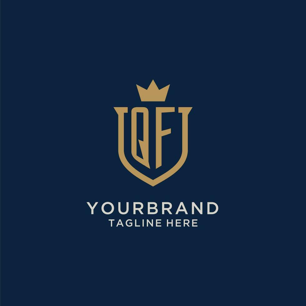 QF initial shield crown logo vector