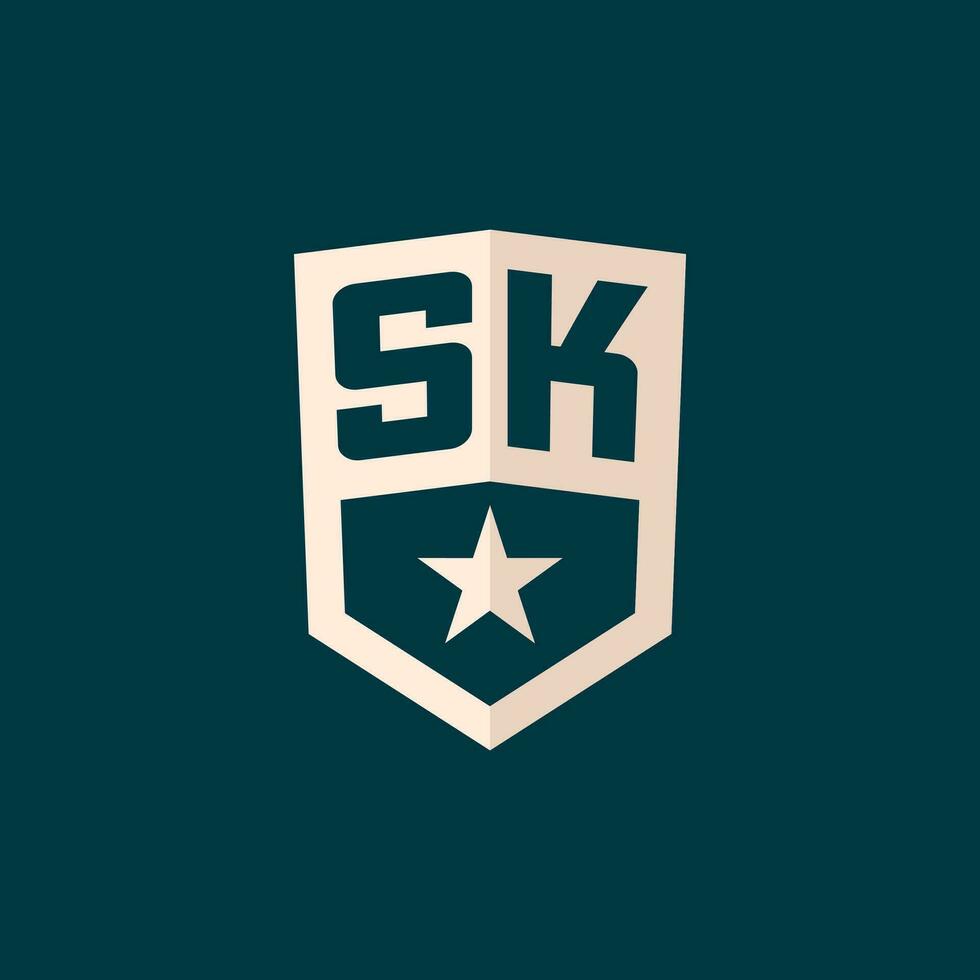 Initial SK logo star shield symbol with simple design vector