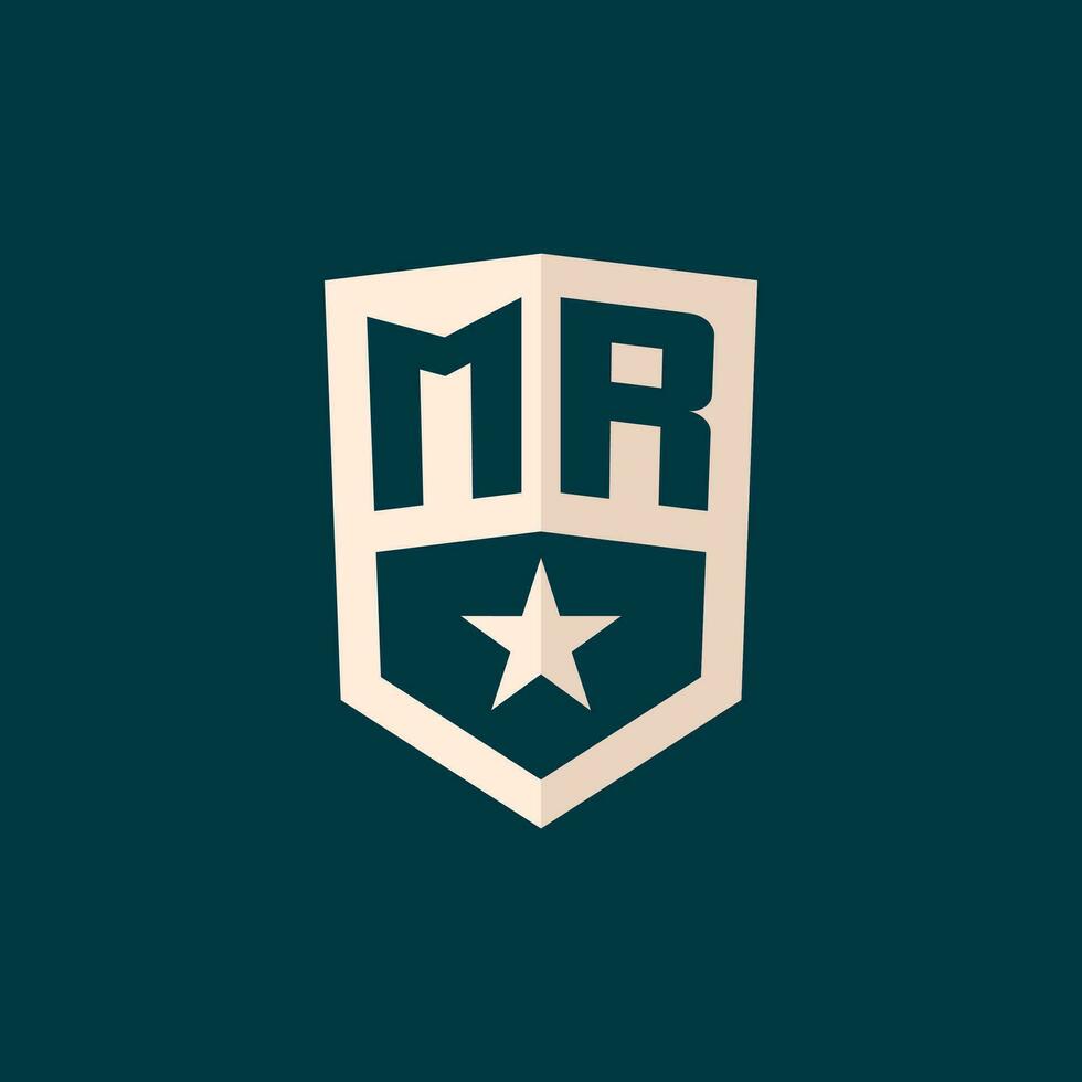 Initial MR logo star shield symbol with simple design vector