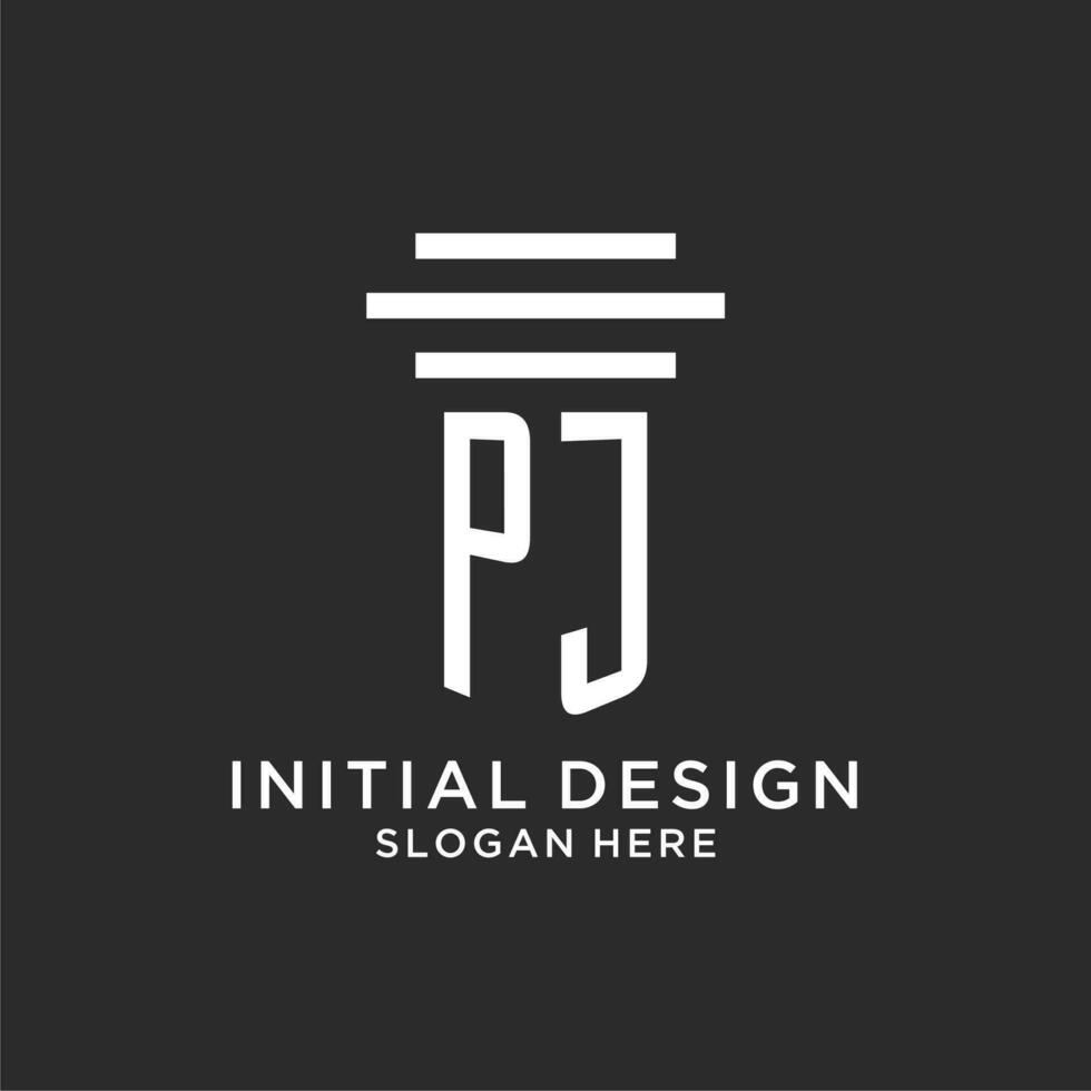 pj iniciales con sencillo pilar logo diseño, creativo legal firma logo vector
