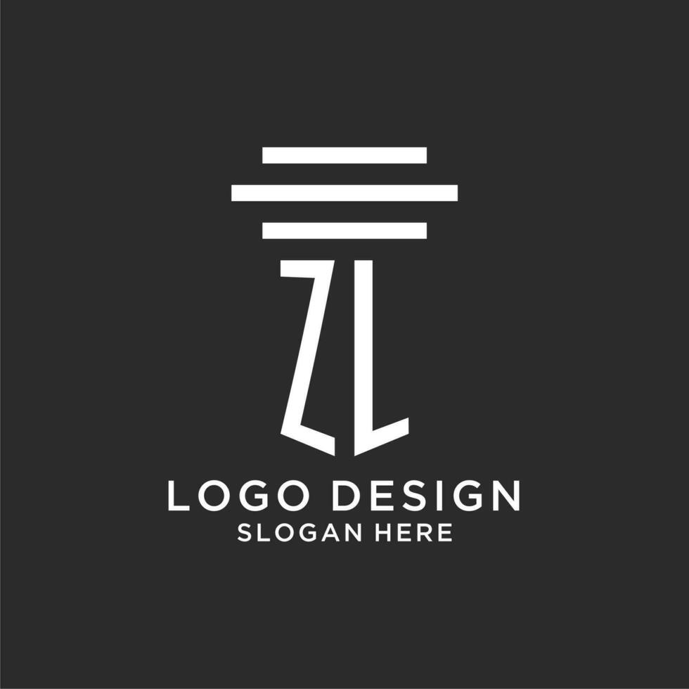 ZL initials with simple pillar logo design, creative legal firm logo vector