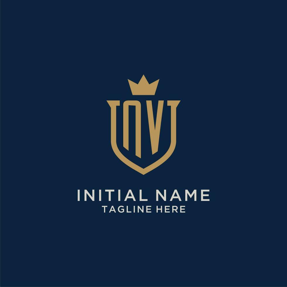 NV initial shield crown logo vector