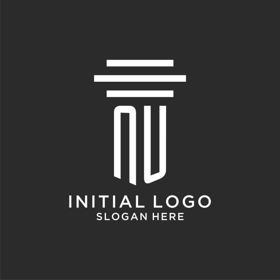 NU initials with simple pillar logo design, creative legal firm logo vector
