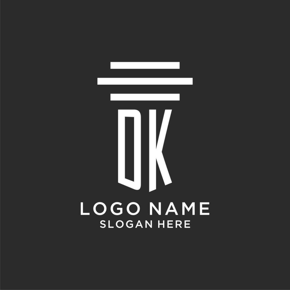 DK initials with simple pillar logo design, creative legal firm logo vector