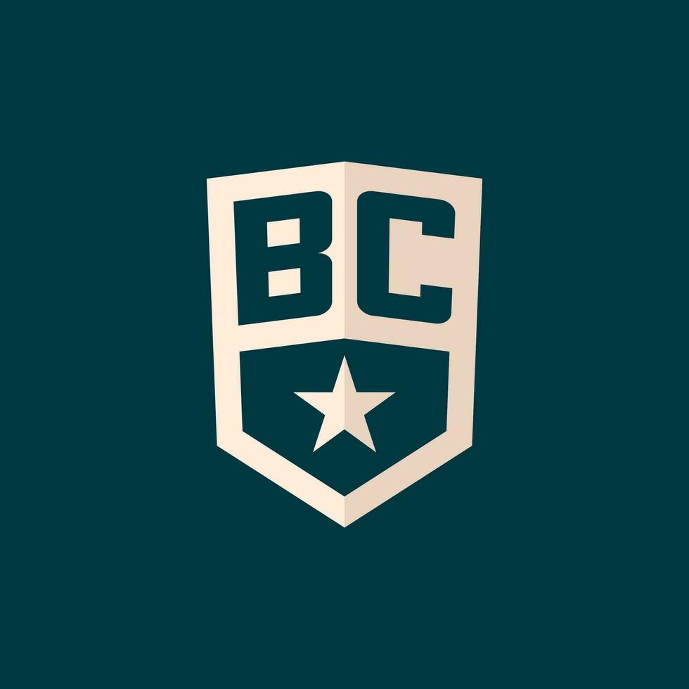 Initial BC logo star shield symbol with simple design vector