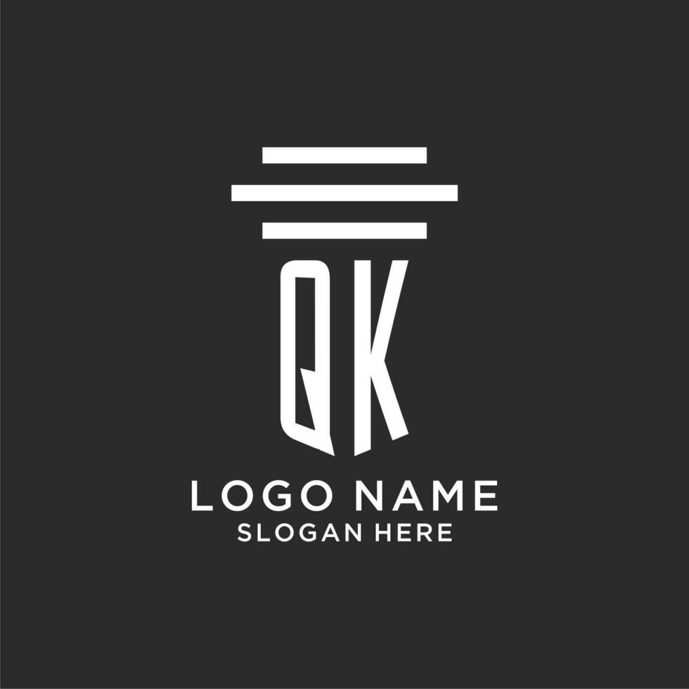 QK initials with simple pillar logo design, creative legal firm logo vector