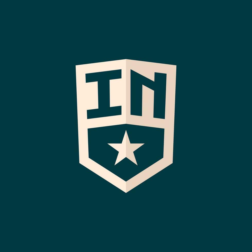 Initial IN logo star shield symbol with simple design vector
