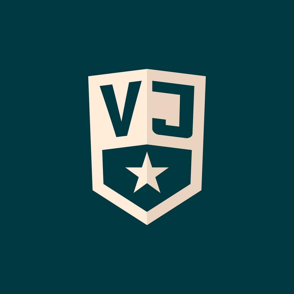 inicial vj logo estrella proteger símbolo con sencillo diseño vector