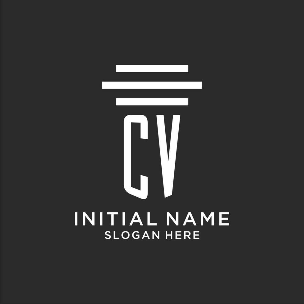 CV initials with simple pillar logo design, creative legal firm logo vector