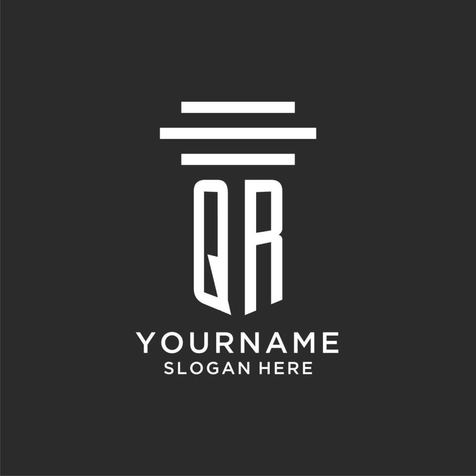 QR initials with simple pillar logo design, creative legal firm logo vector