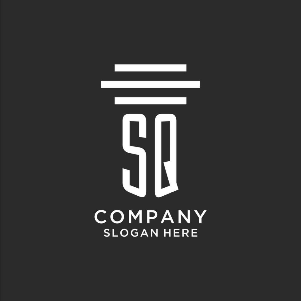 SQ initials with simple pillar logo design, creative legal firm logo vector