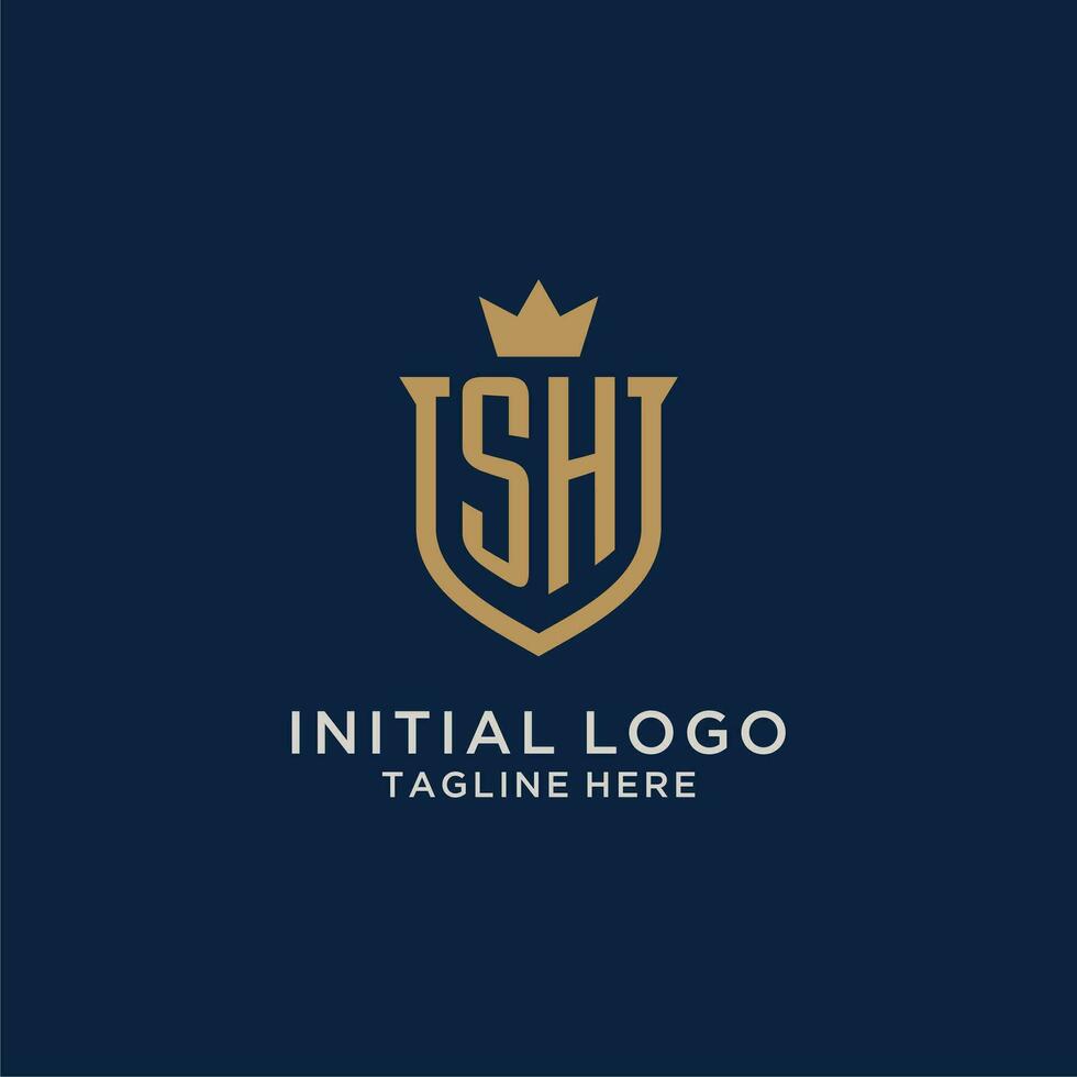 SH initial shield crown logo vector