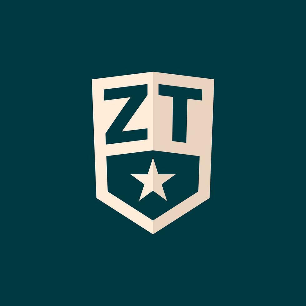 Initial ZT logo star shield symbol with simple design vector