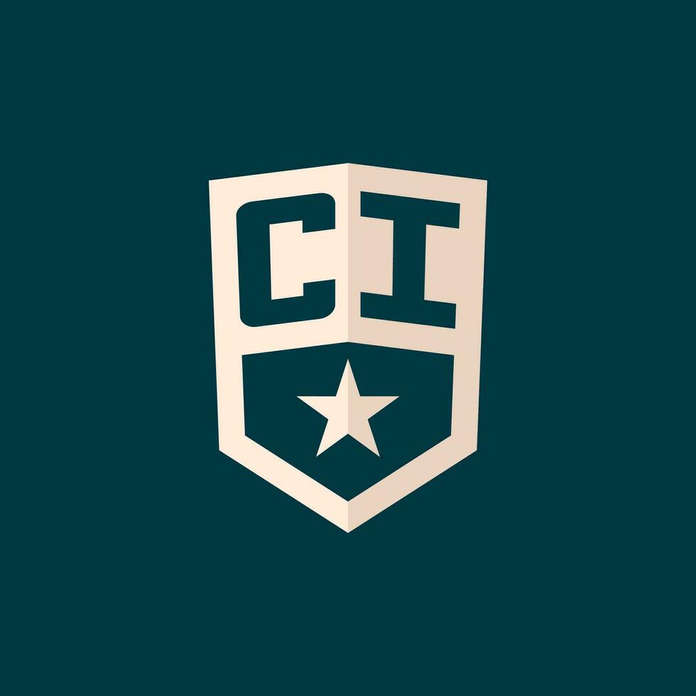 Initial CI logo star shield symbol with simple design vector