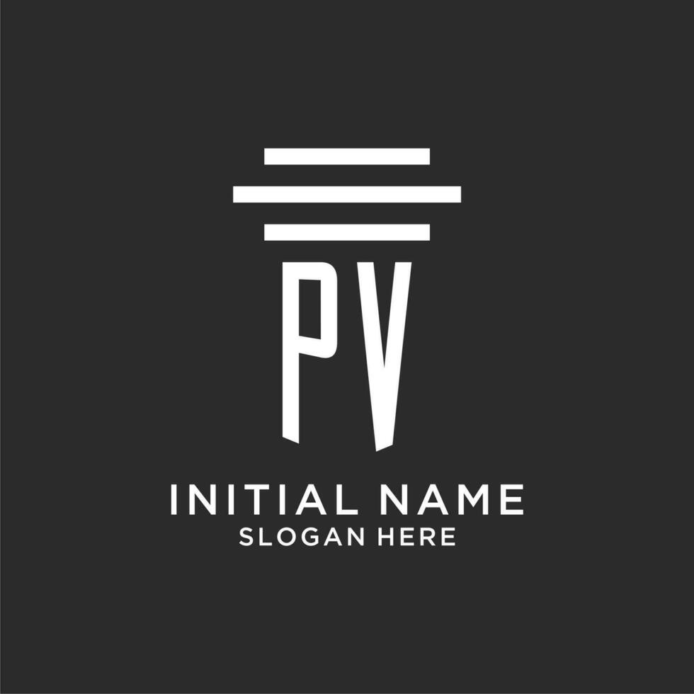 PV initials with simple pillar logo design, creative legal firm logo vector