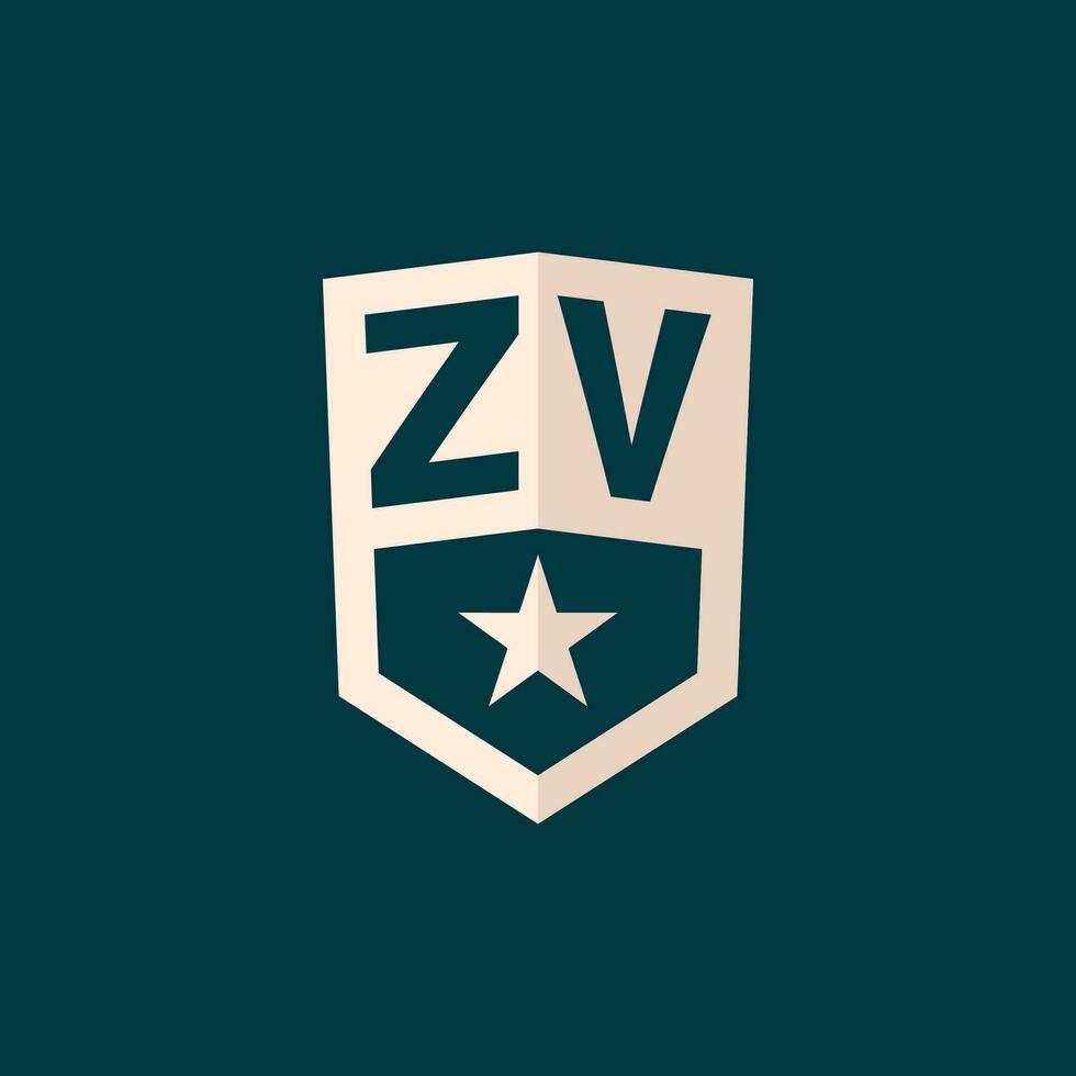 Initial ZV logo star shield symbol with simple design vector