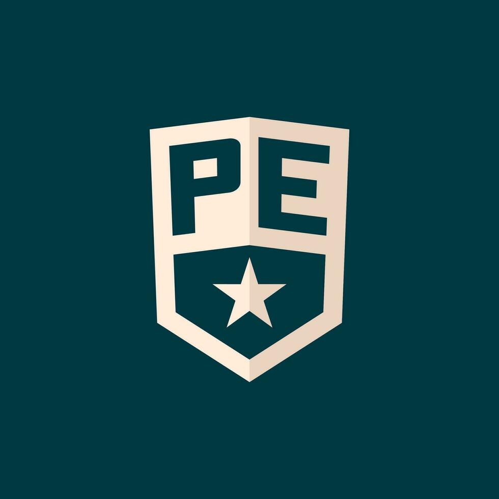 Initial PE logo star shield symbol with simple design vector