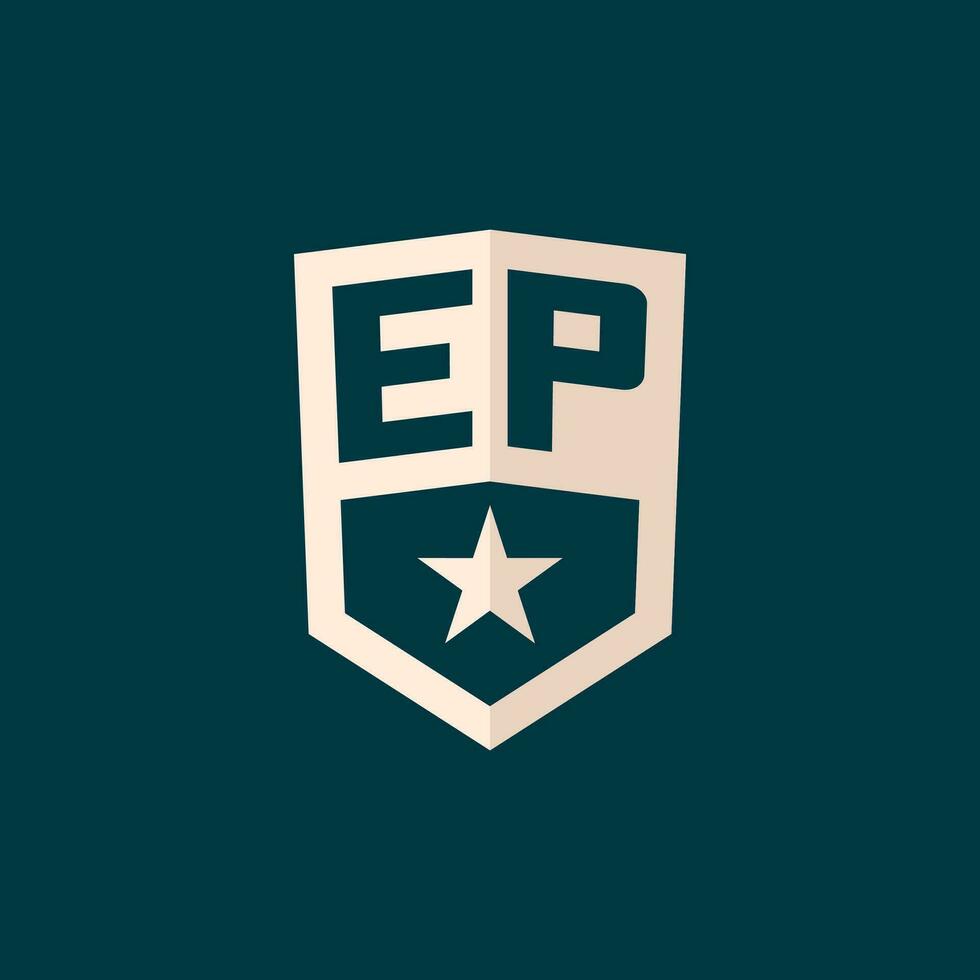 inicial ep logo estrella proteger símbolo con sencillo diseño vector