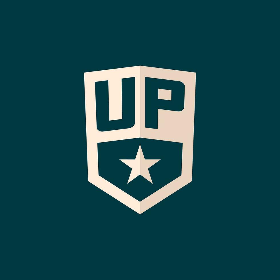 Initial UP logo star shield symbol with simple design vector