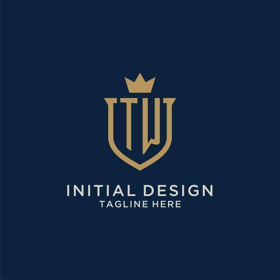 TW initial shield crown logo vector