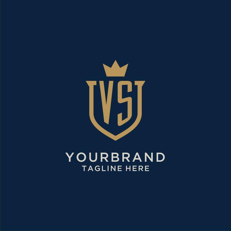 VS initial shield crown logo vector