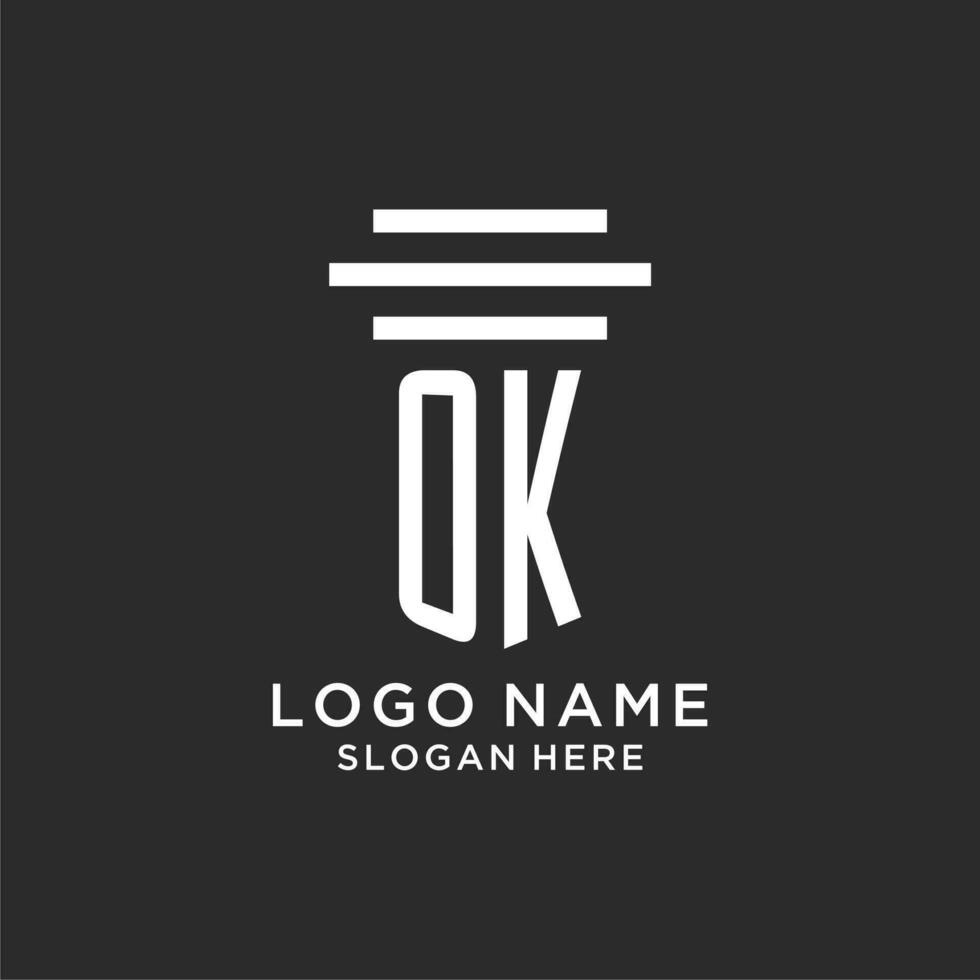 OK initials with simple pillar logo design, creative legal firm logo vector