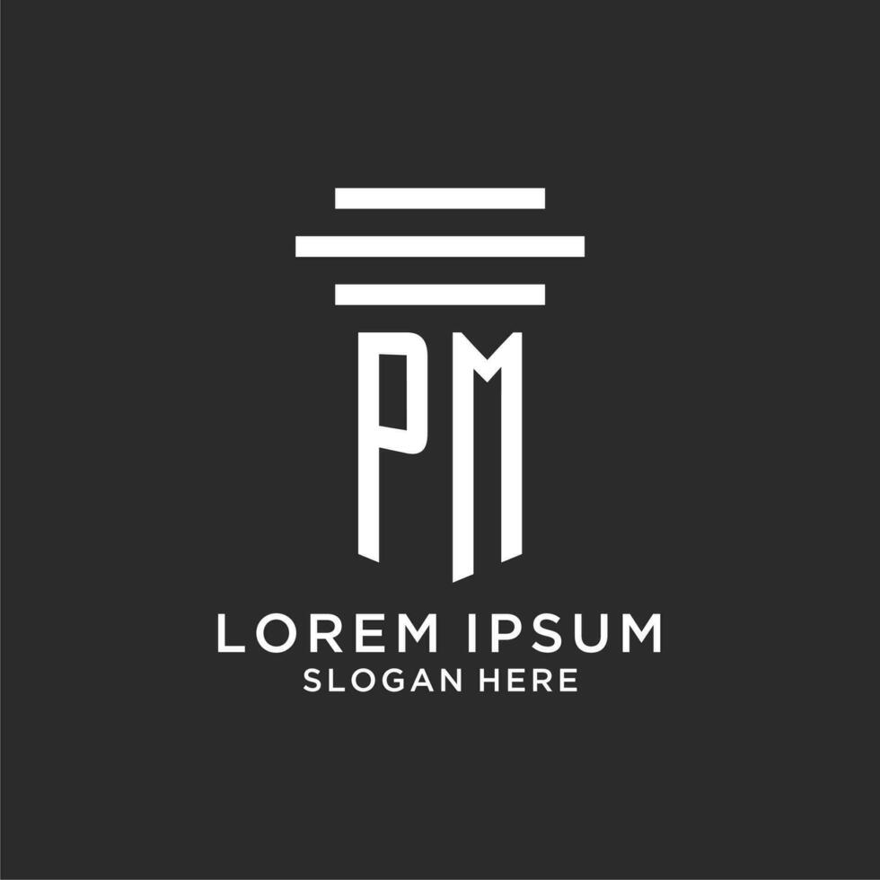pm iniciales con sencillo pilar logo diseño, creativo legal firma logo vector