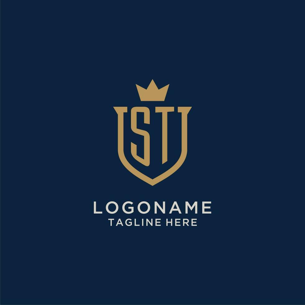 ST initial shield crown logo vector