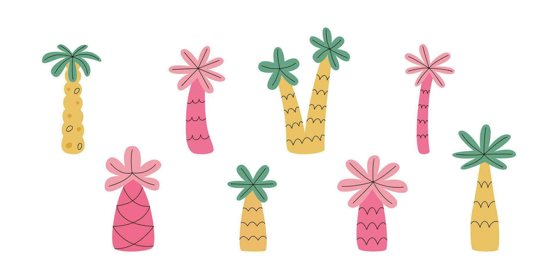 Flat hand drawn vector illustrations of palms