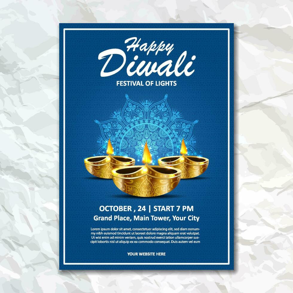 happy diwali diya lights brochure design leaflet deepavali festival flyer wall poster template vector