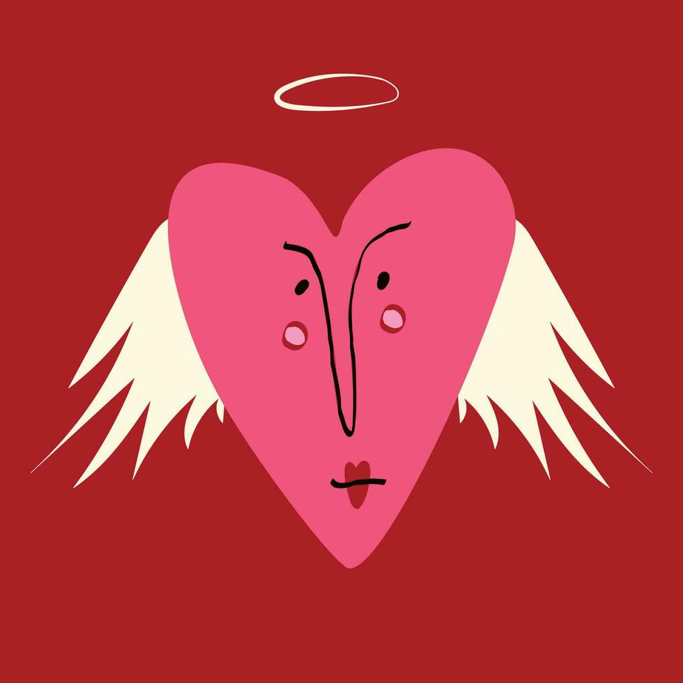 Funny quirky strange valentine heart with a wings vector