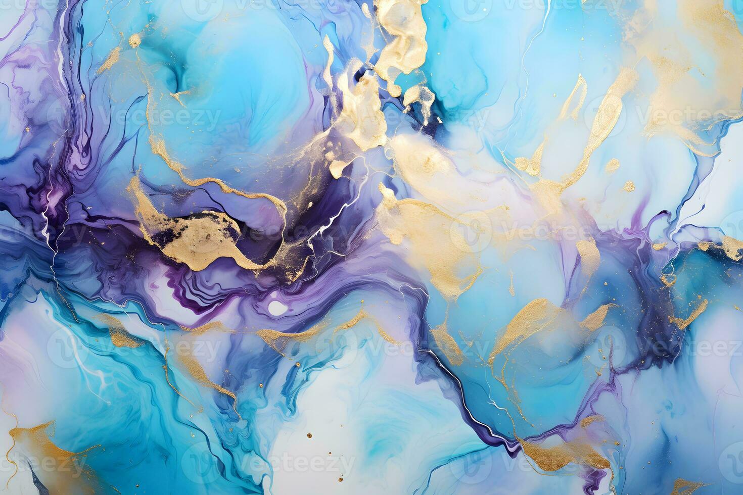 Abstract alcohol ink background. Fluid art. Acrylic painting. Gold glitter splashes, blurs, stains. Modern horizontal banner. Marble surface. Generative AI. photo