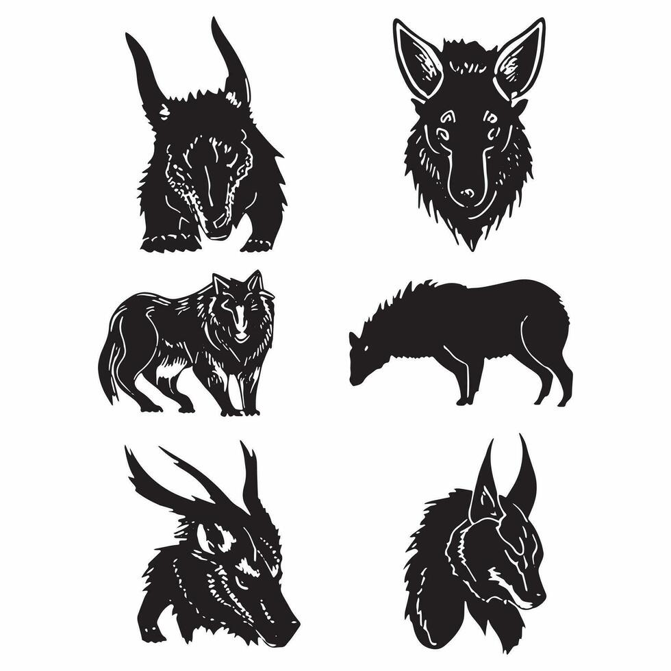 Silhouette vintage animals hunting  Vector set.