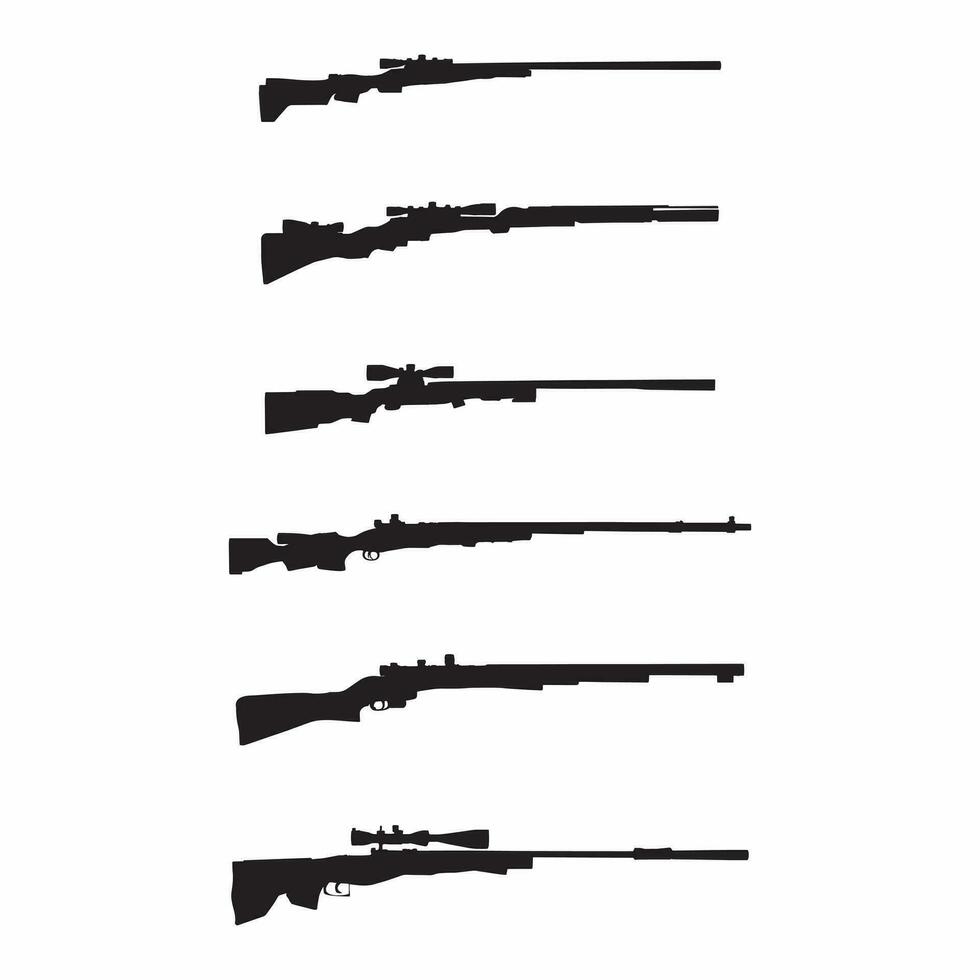 Silhouette Hunting rifle guns Vector set.