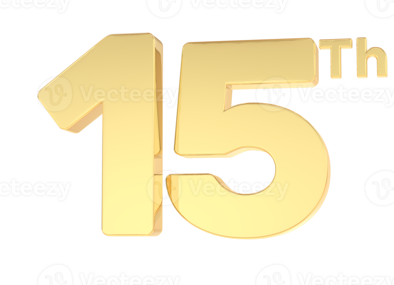 3D Render Happy Anniversary Gold Number 15 png