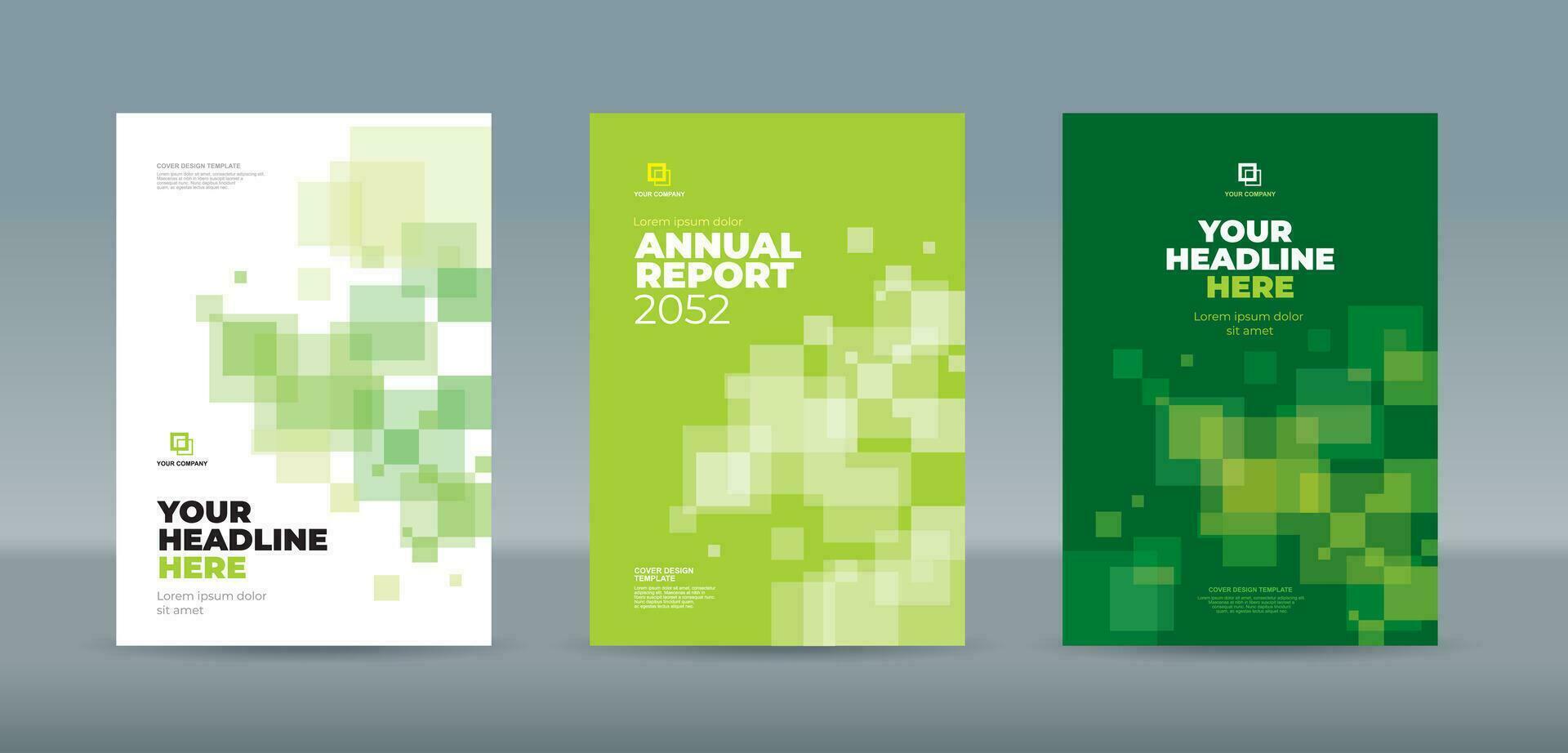 Random stacked transparent white squares on a green background. A4 size book cover template for annual report, magazine, booklet, proposal, portfolio, brochure, poster vector