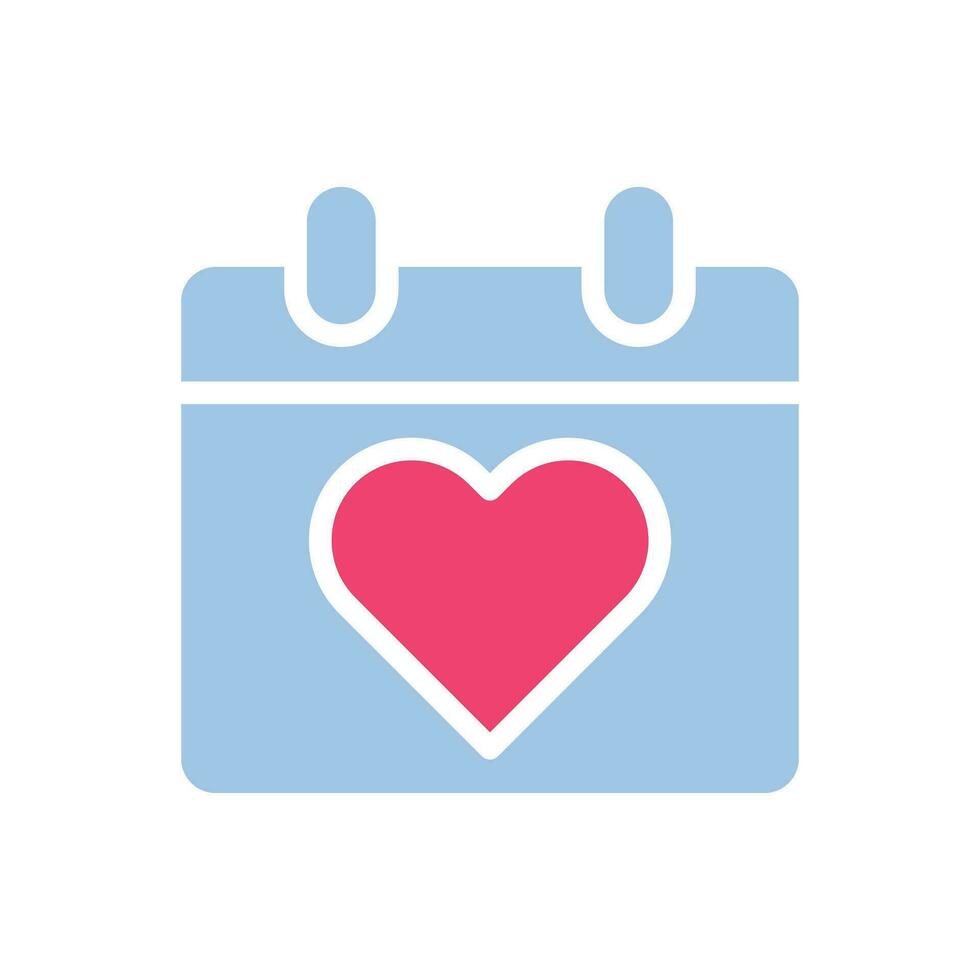 Calendar Love icon solid blue pink style valentine illustration symbol perfect. vector