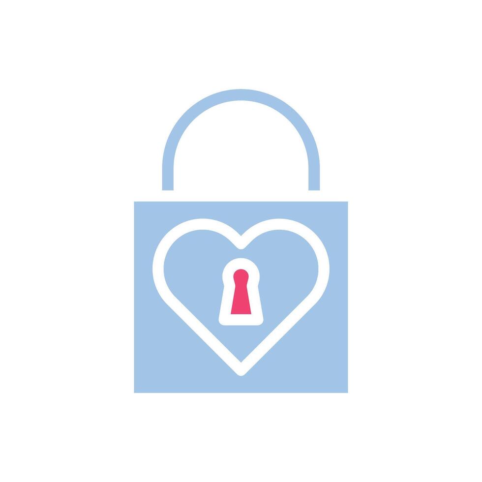 Padlock love icon solid blue pink style valentine illustration symbol perfect. vector