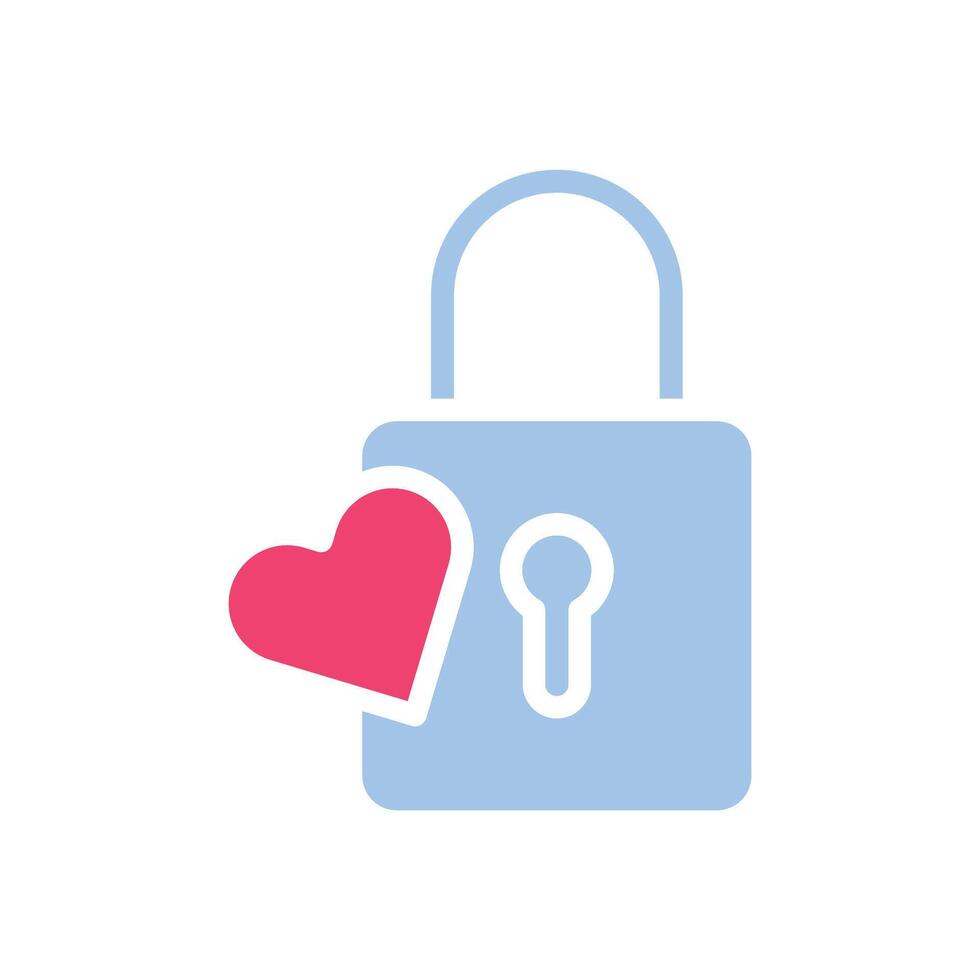 Padlock love icon solid blue pink style valentine illustration symbol perfect. vector