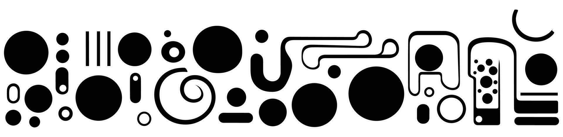 some black shapes with various shapes on them, in the style of quadratura, rounded vector