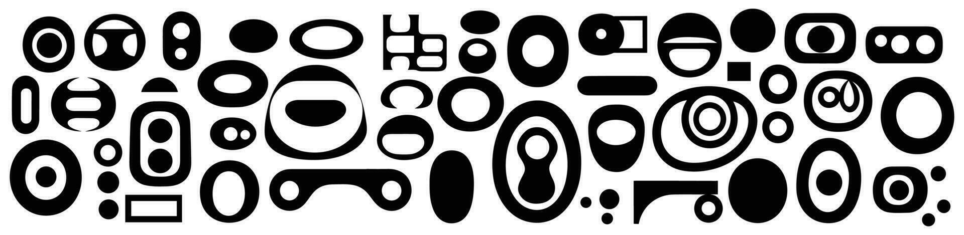 some black shapes with various shapes on them, in the style of quadratura, rounded vector