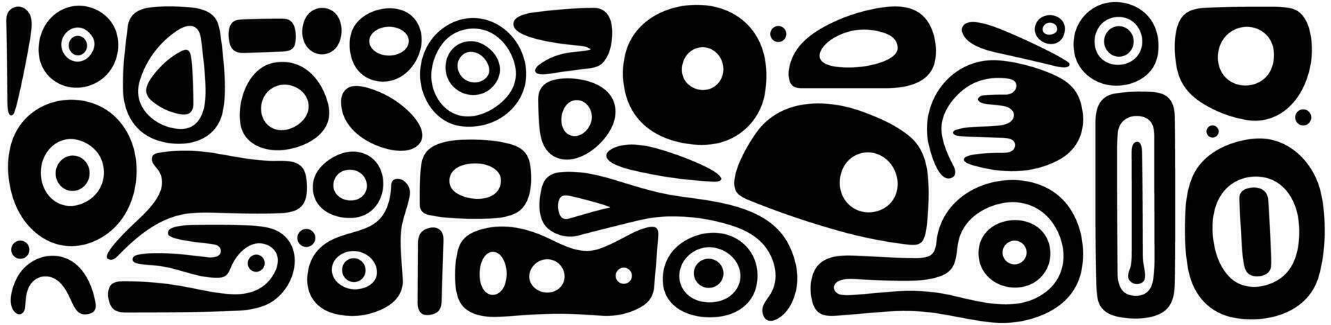 black and white circles, shapes and circles to create a wall pattern, in the style of bold lettering, animated gifs, elongated figures, found-object-centric, soft and rounded forms, webcam vector